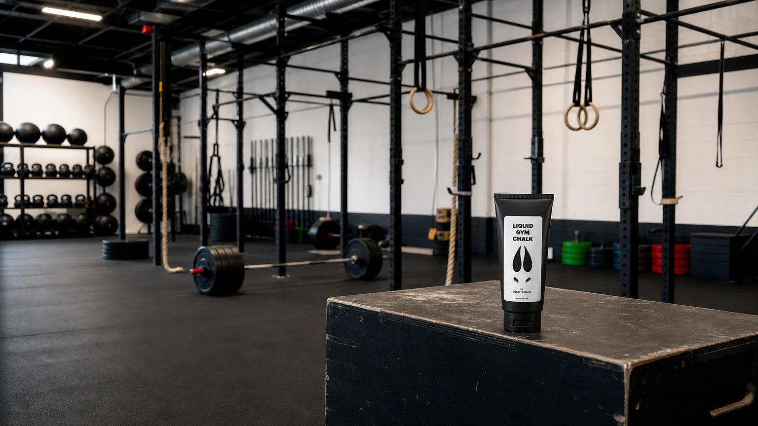 Goat Chalk liquid chalk tube in a functional fitness gym