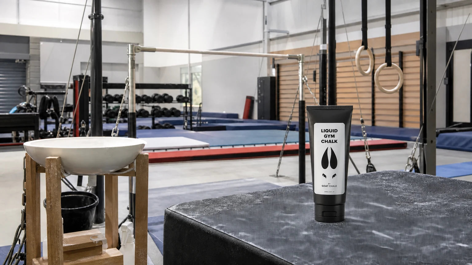 Goat Chalk liquid chalk tube in a gymnastics club